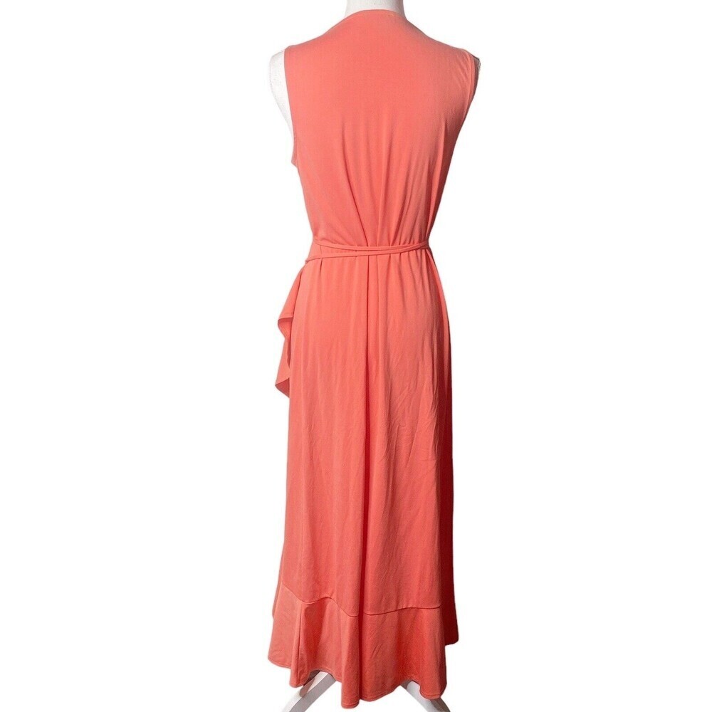 Banana Republic Coral Wrap MIDI Dress Sz medium Petite Sleeveless Ruffle Women - Picture 2 of 7